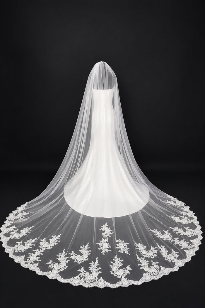 Cathedral Veil with Embroidered Lace, Pearls & Sequins