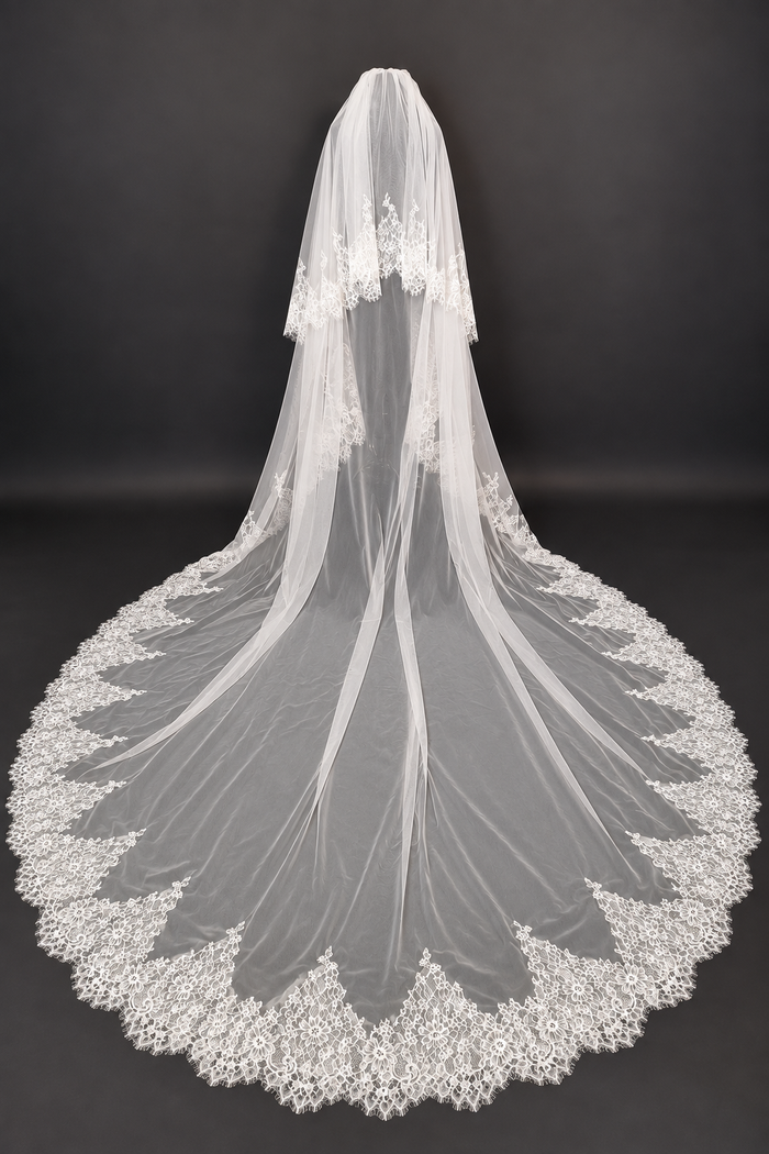 Floral Chantalle Lace, Cathedral Veil