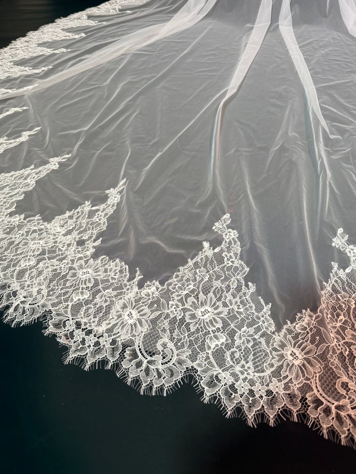 Floral Chantalle Lace, Cathedral Veil — photograph 2 of 4