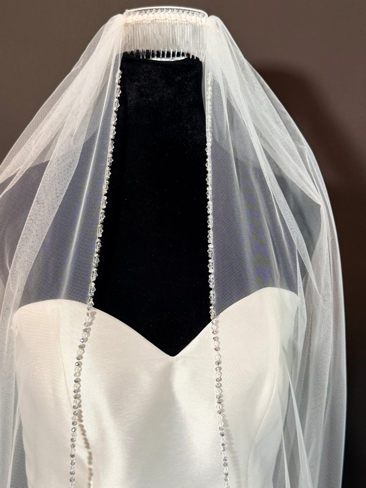 Cathedral Length Veil with Perls & Crystal Edge — photograph 3 of 4