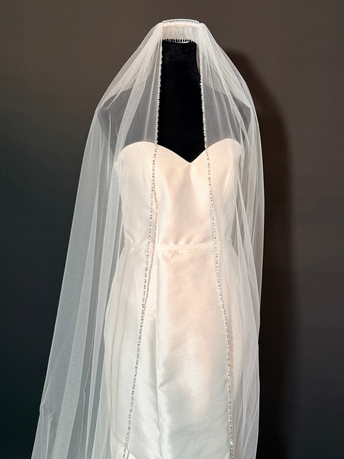 Cathedral Length Veil with Perls & Crystal Edge — photograph 4 of 4