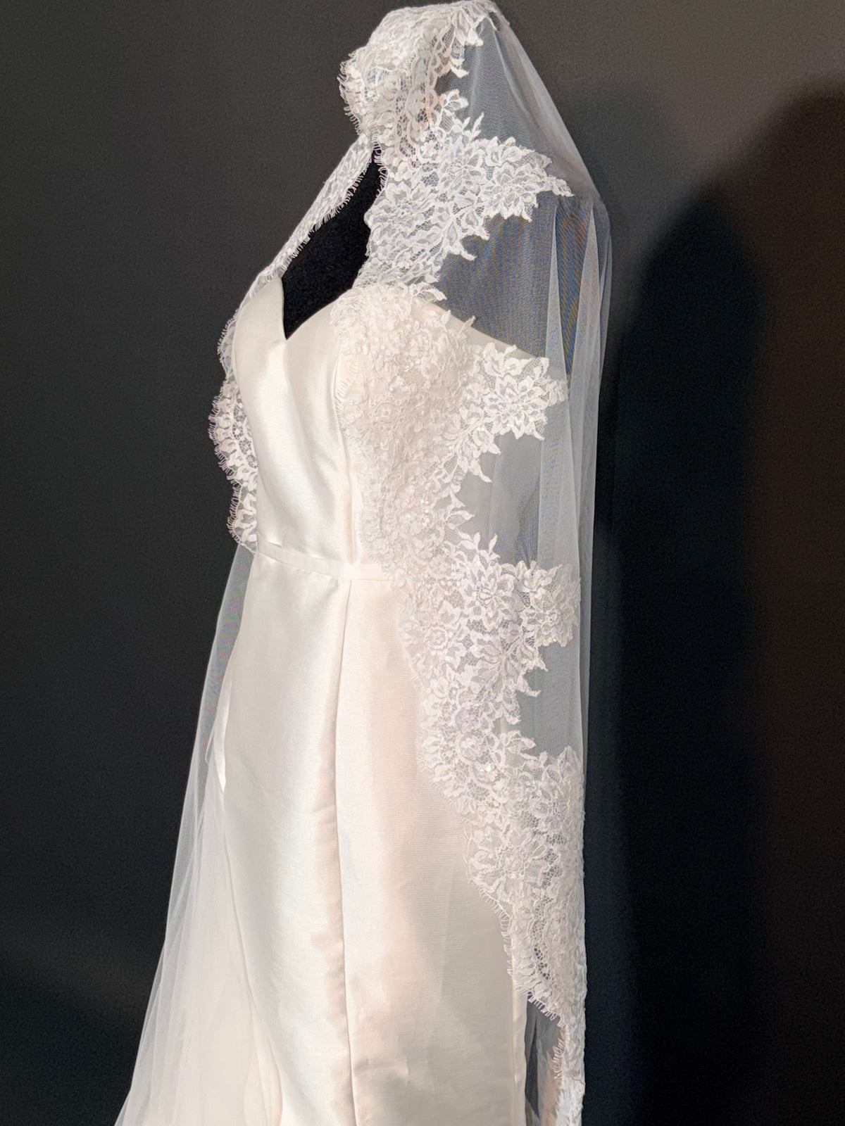 White Cathedral Mantilla Veil with Sequins — photograph 4 of 6