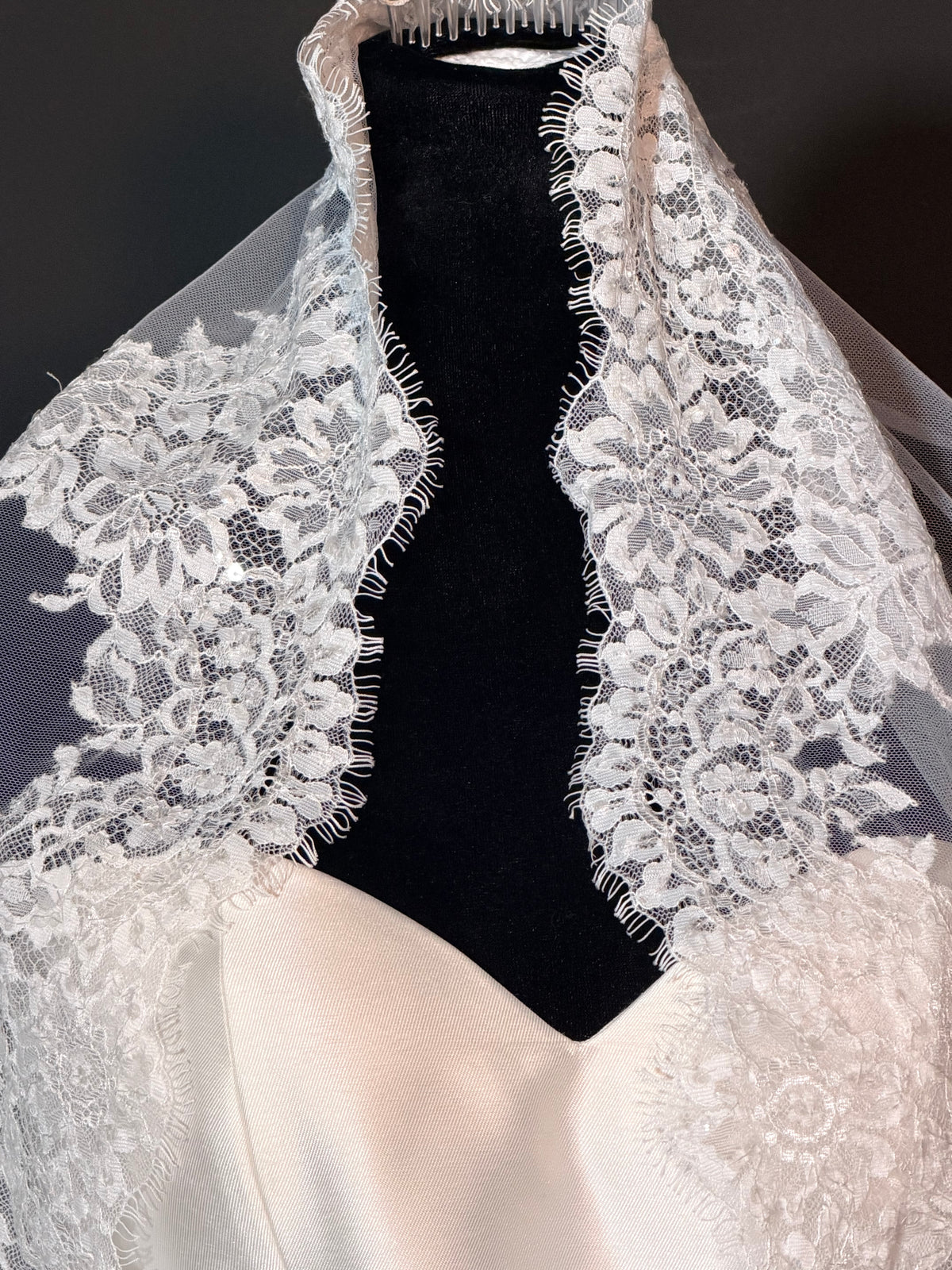 White Cathedral Mantilla Veil with Sequins — photograph 5 of 6