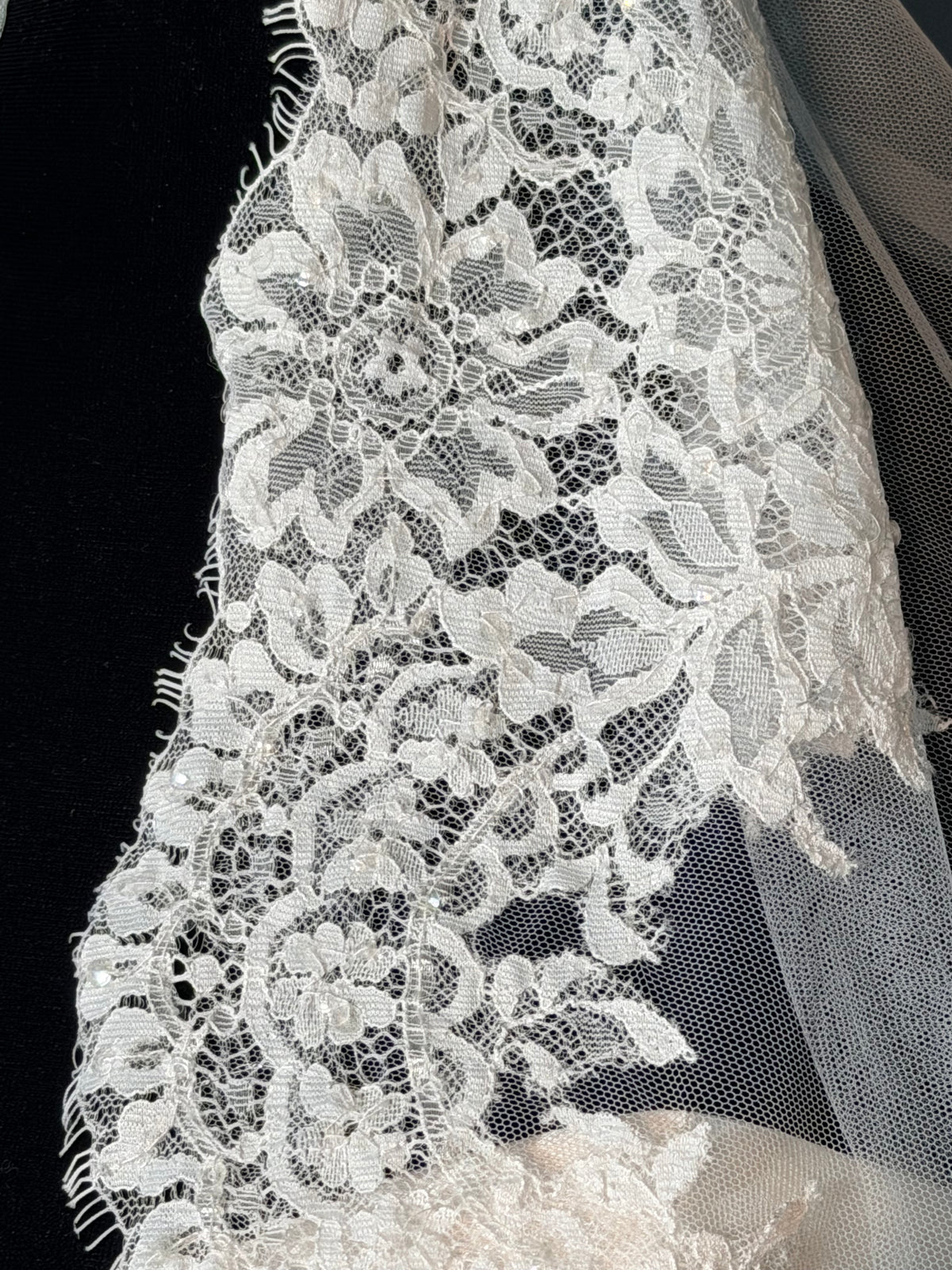White Cathedral Mantilla Veil with Sequins — photograph 6 of 6