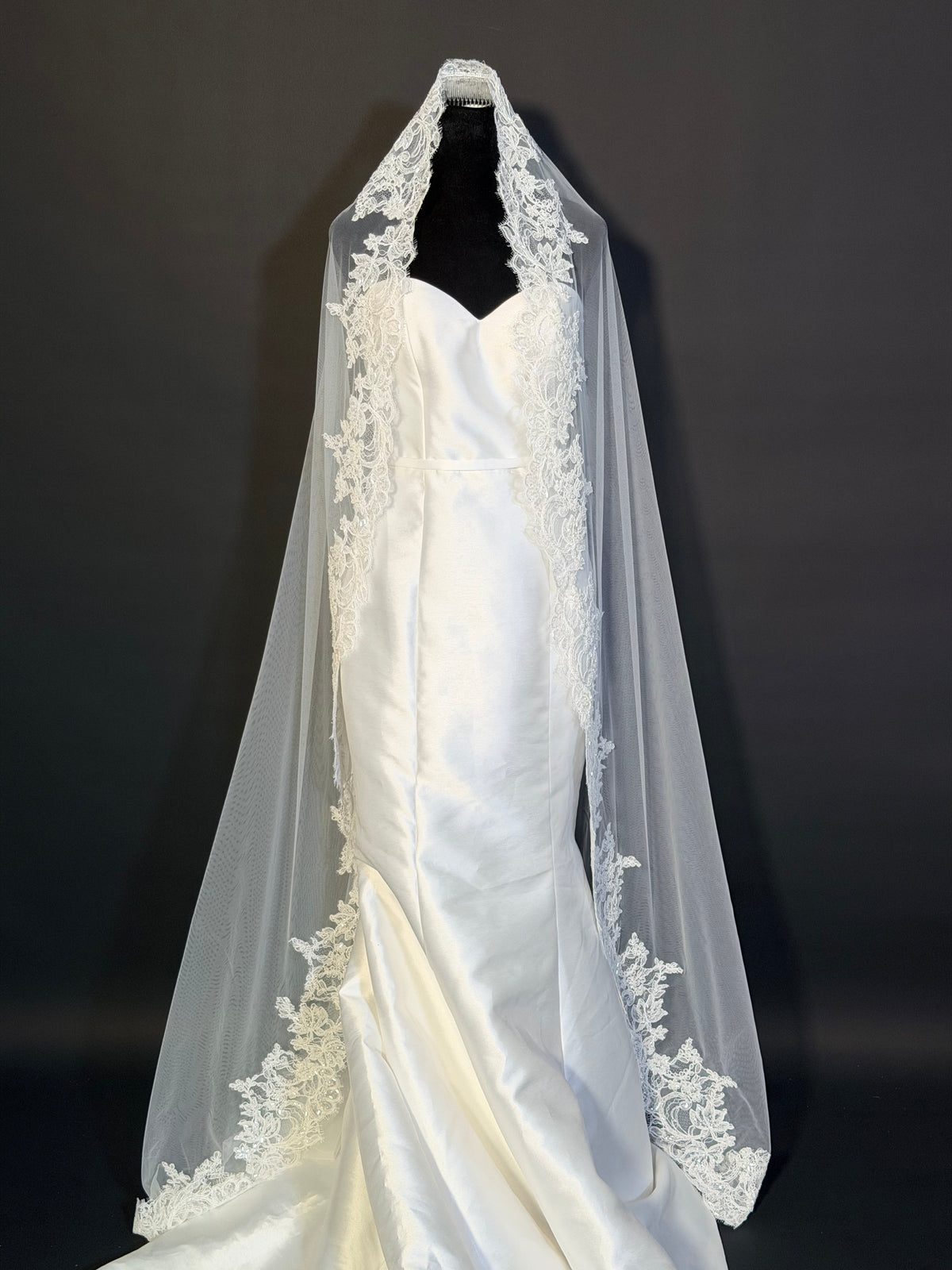 Mantilla Veil with Embroidered Lace & Sequins — photograph 4 of 4