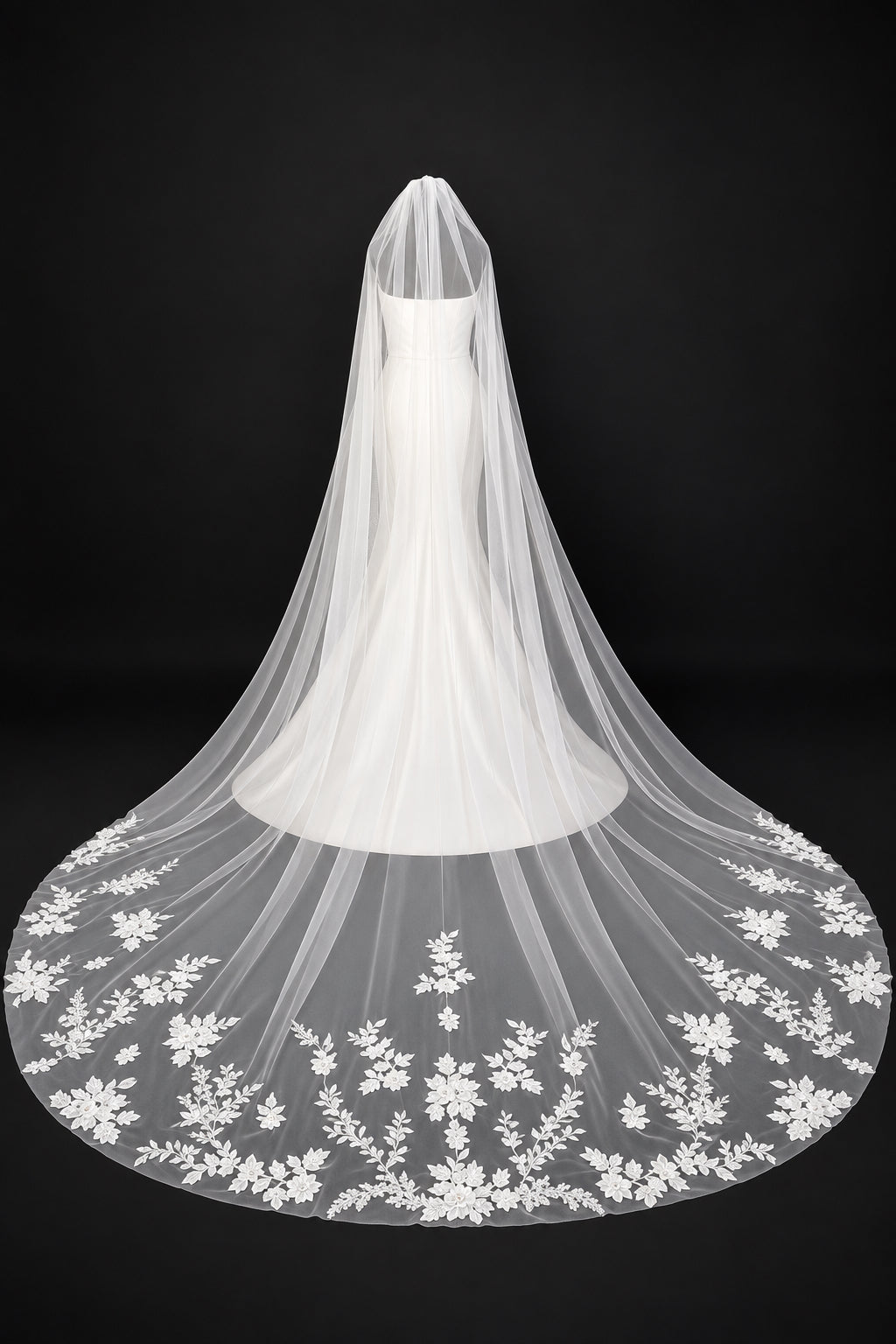 Cathedral Veil with Floral Embroidered Lace — photograph 1 of 3