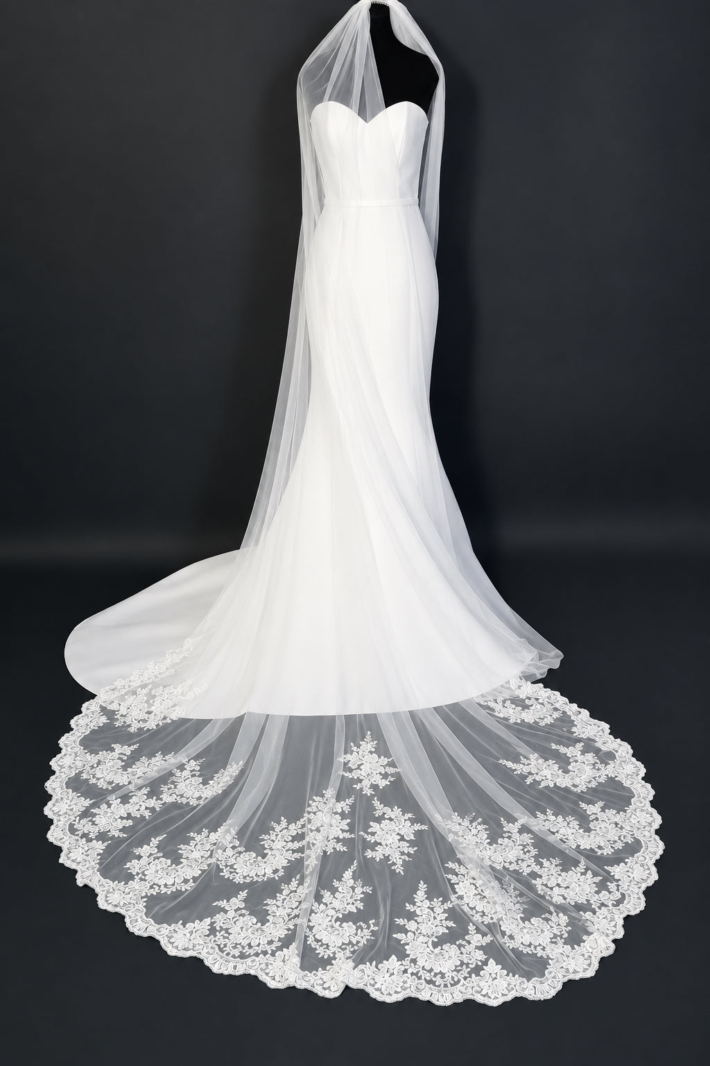 Cathedral Veil with Embroidered Lace, Pearls &amp; Sequins — photograph 3 of 4
