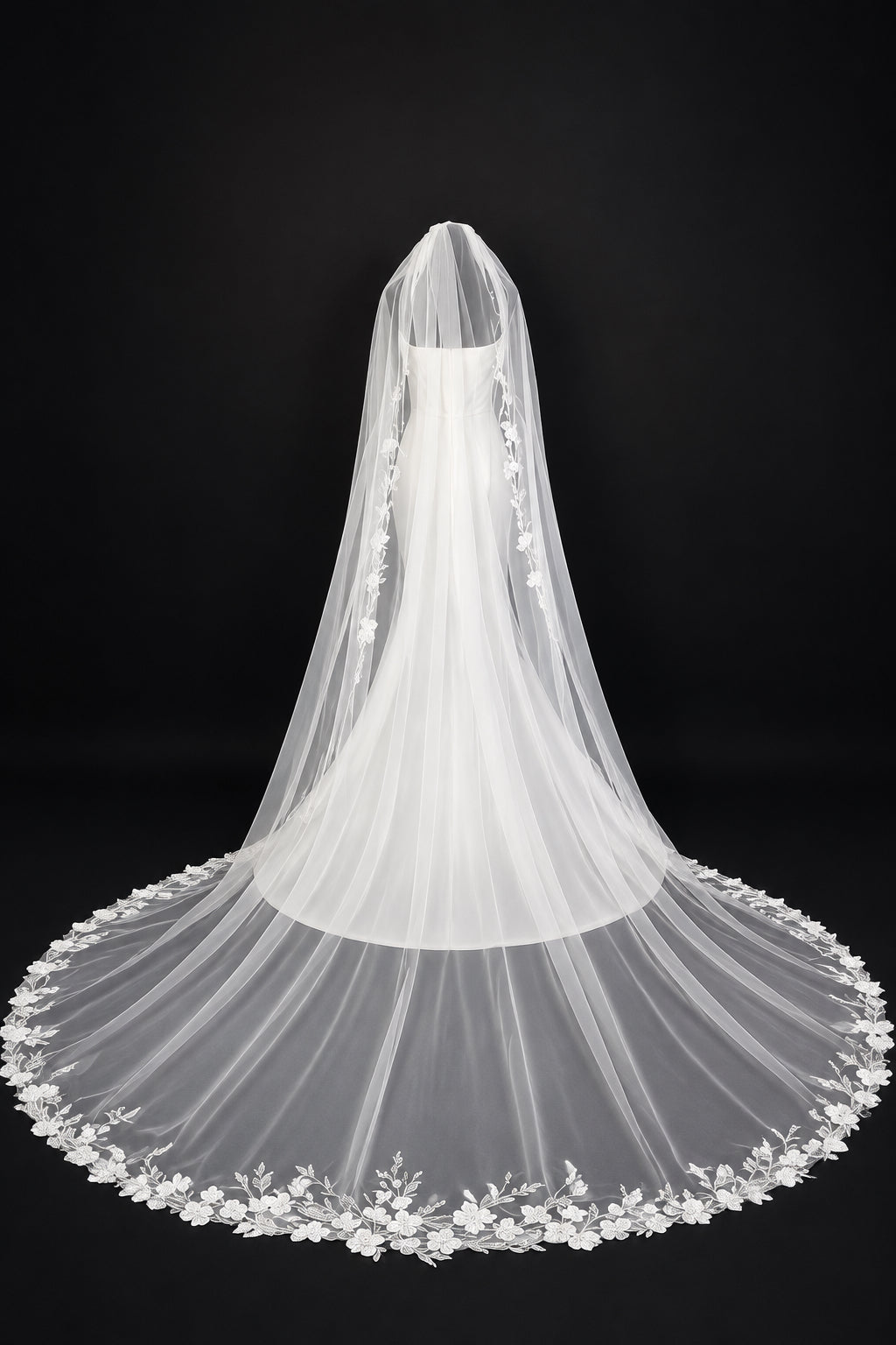 Cathedral Veil with Embroidered Lace Appliqués, Pearls &amp; Sequins — photograph 1 of 5