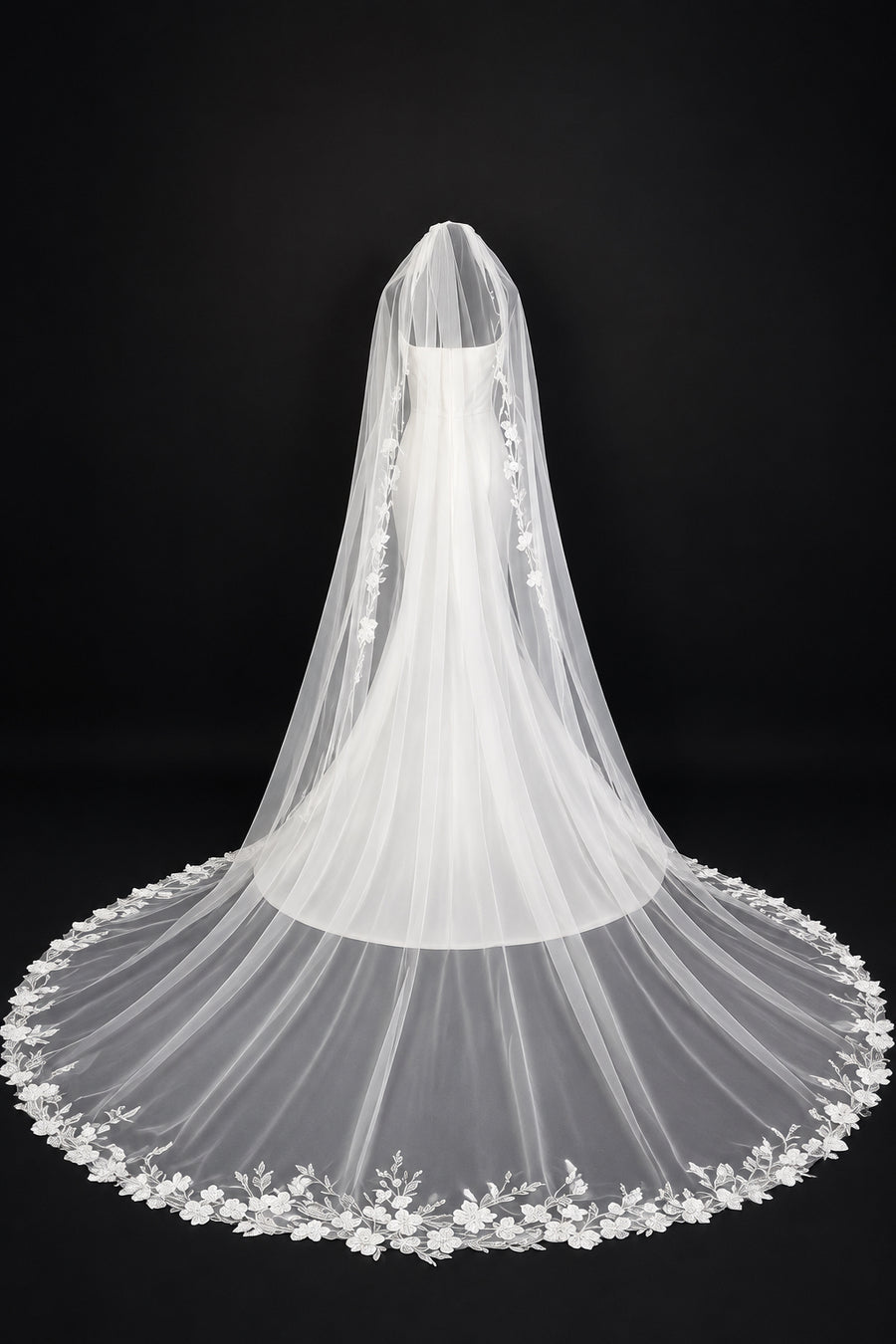 Cathedral Veil with Embroidered Lace Appliqués, Pearls &amp; Sequins