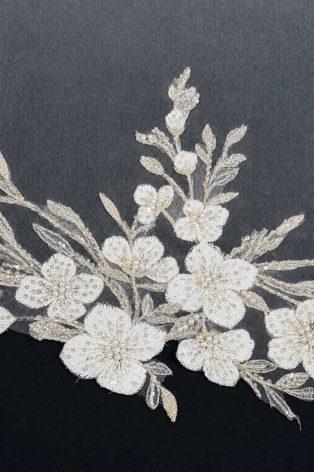 Cathedral Veil with Embroidered Lace Appliqués, Pearls &amp; Sequins — photograph 2 of 5