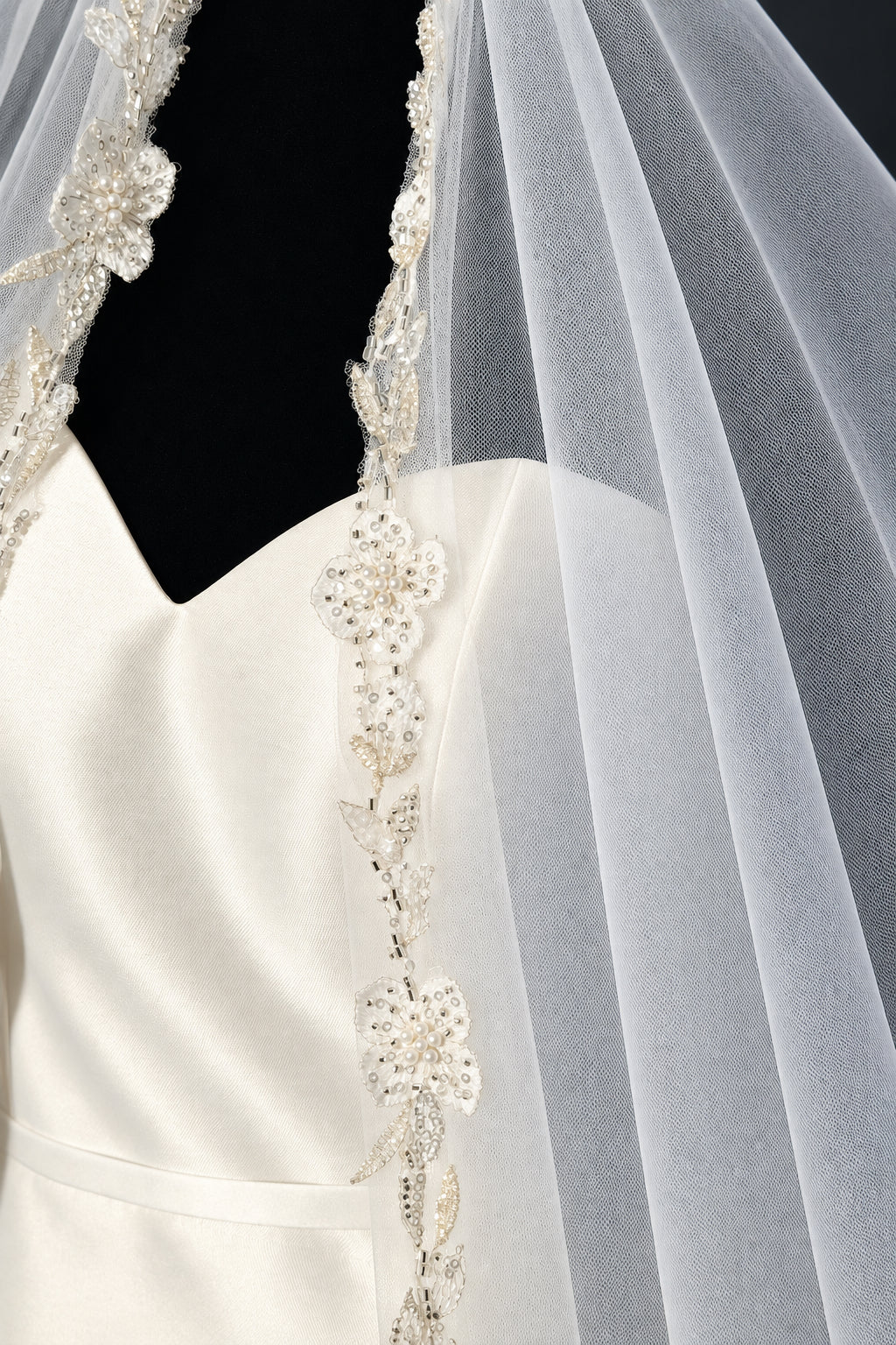 Cathedral Veil with Embroidered Lace Appliqués, Pearls &amp; Sequins — photograph 5 of 5