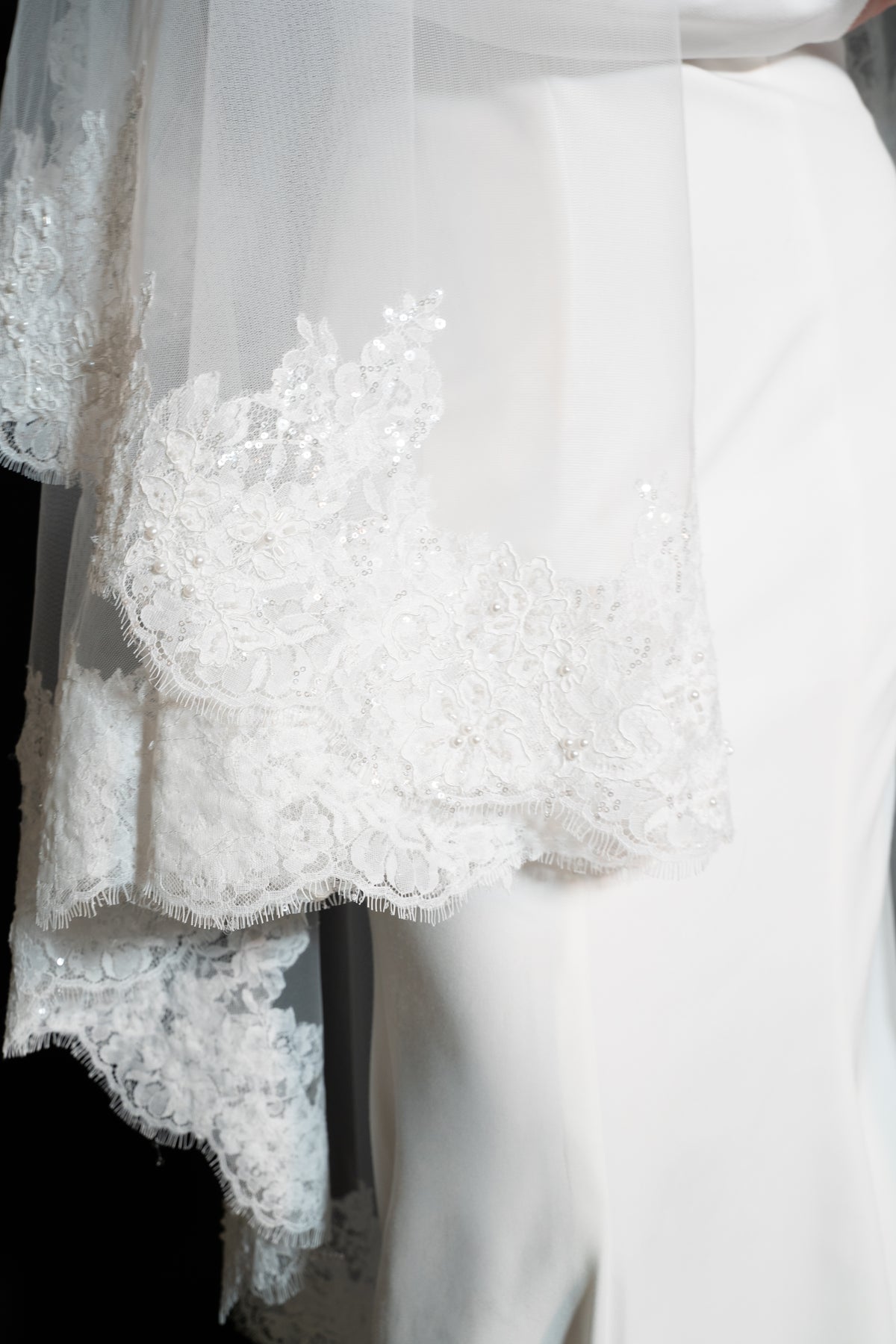 Dianna Cathedral Lace Veil with Blusher — photograph 6 of 6