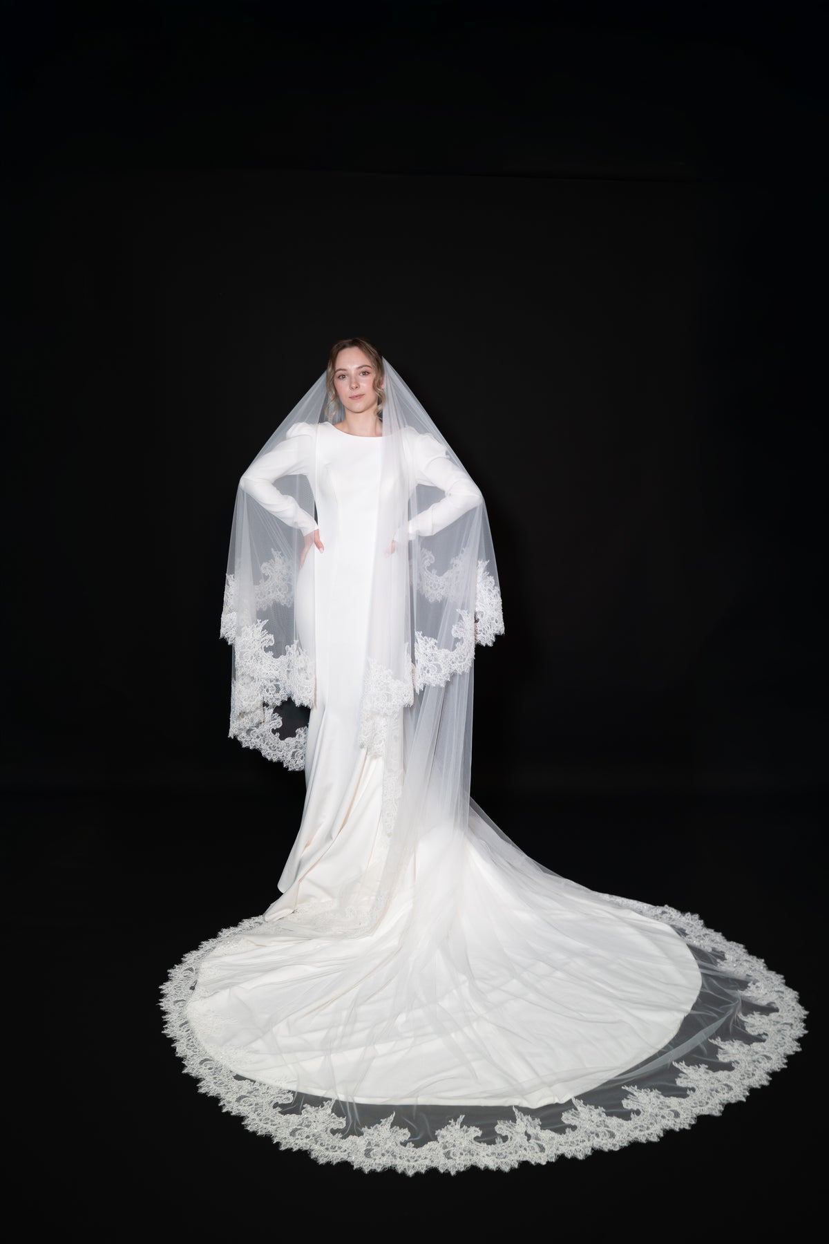 Lianna Lace Cathedral Veil with Blusher — photograph 4 of 9