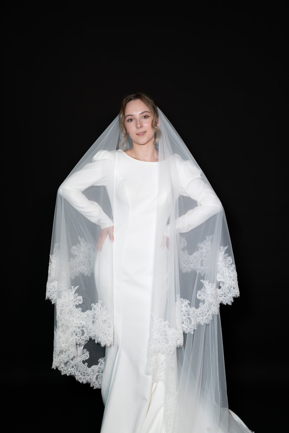Lianna Lace Cathedral Veil with Blusher — photograph 3 of 9