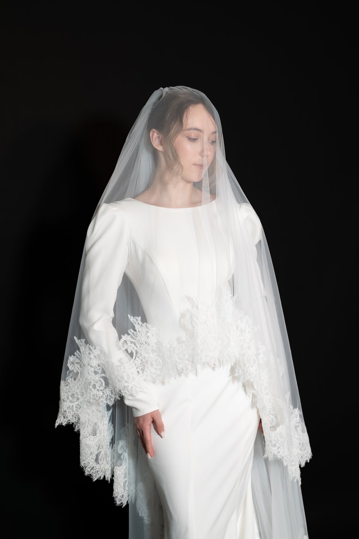 Lianna Lace Cathedral Veil with Blusher — photograph 8 of 9