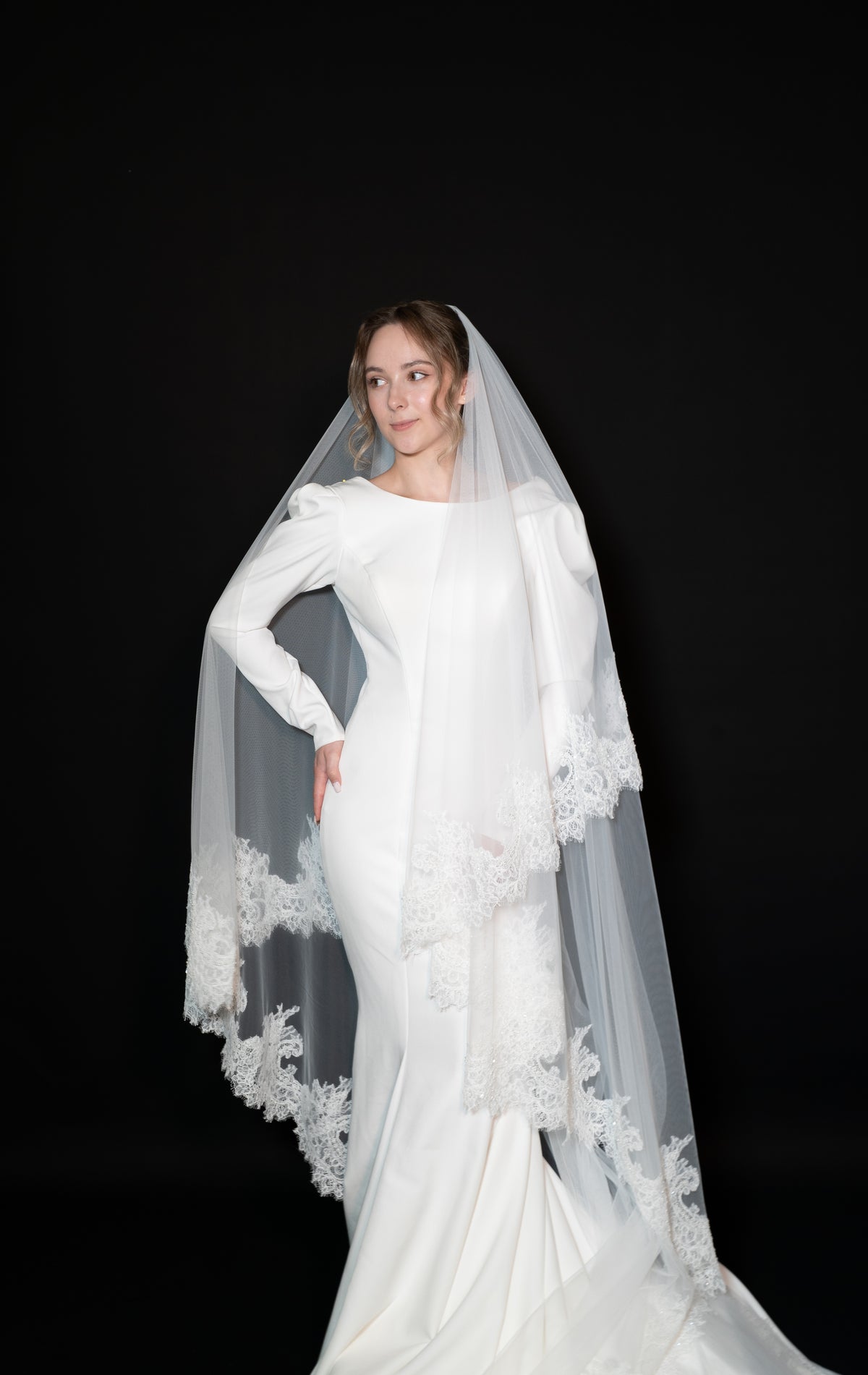 Lianna Lace Cathedral Veil with Blusher — photograph 9 of 9