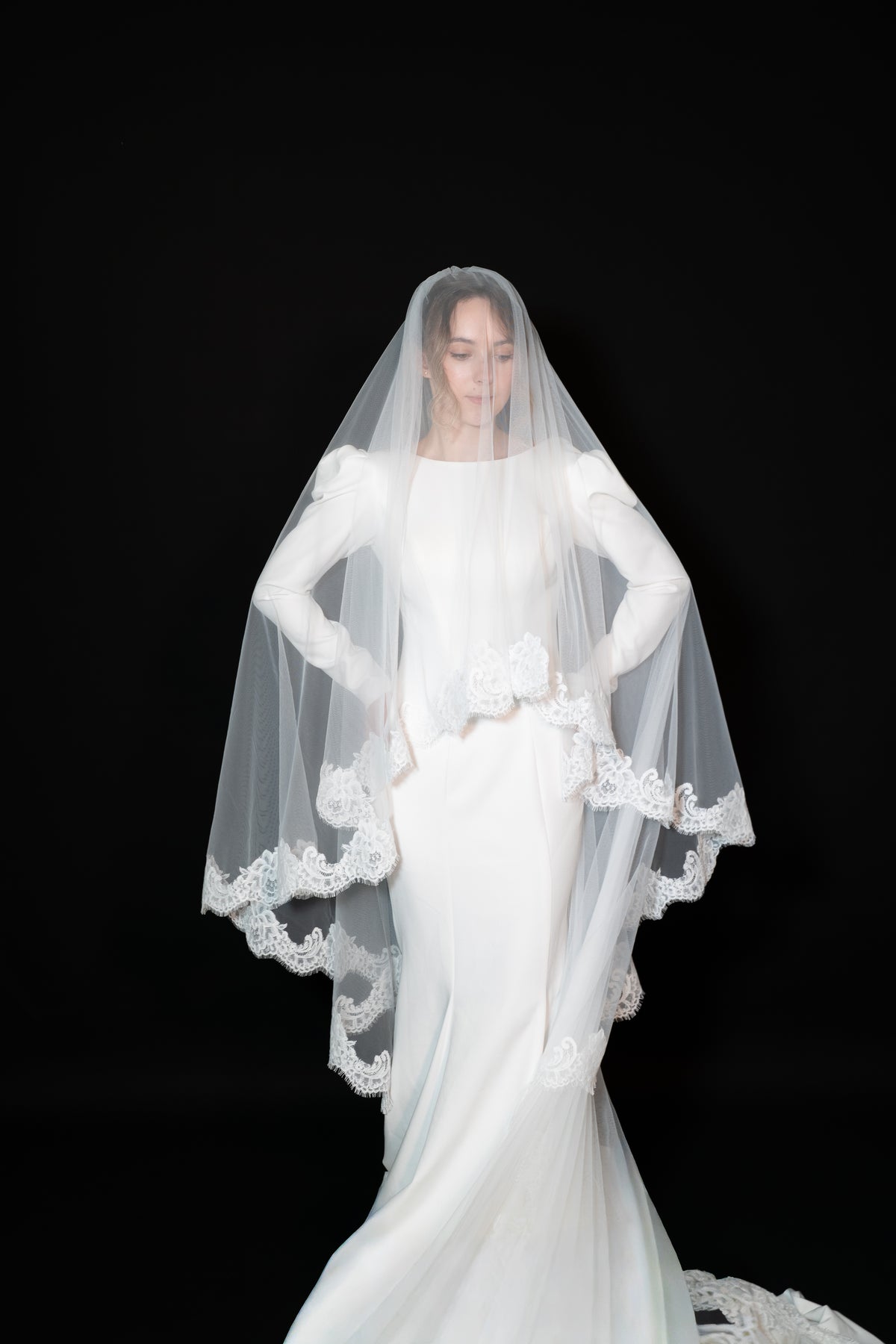 Lace Cathedral Veil with Blusher — photograph 3 of 7