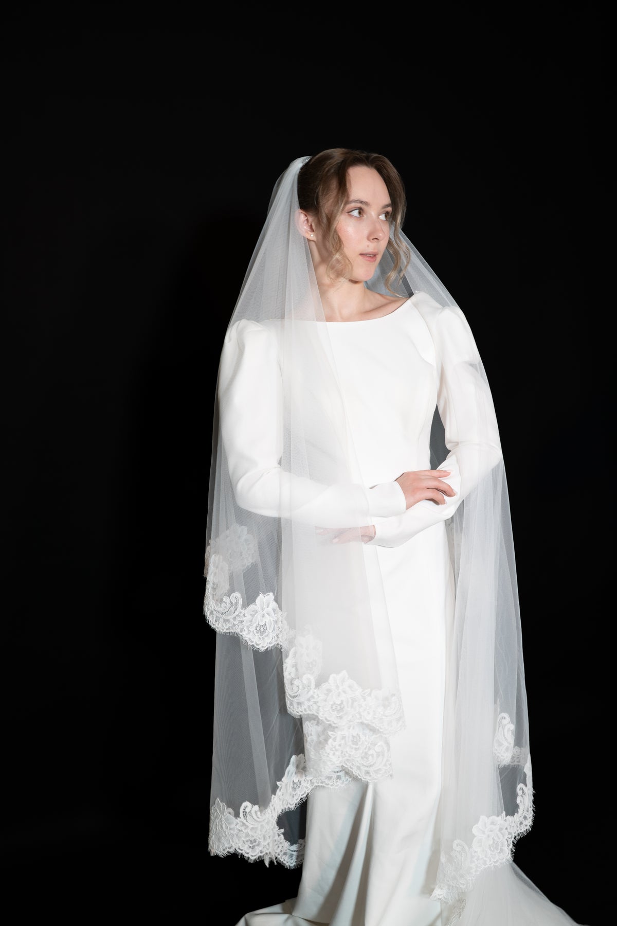 Lace Cathedral Veil with Blusher — photograph 5 of 7