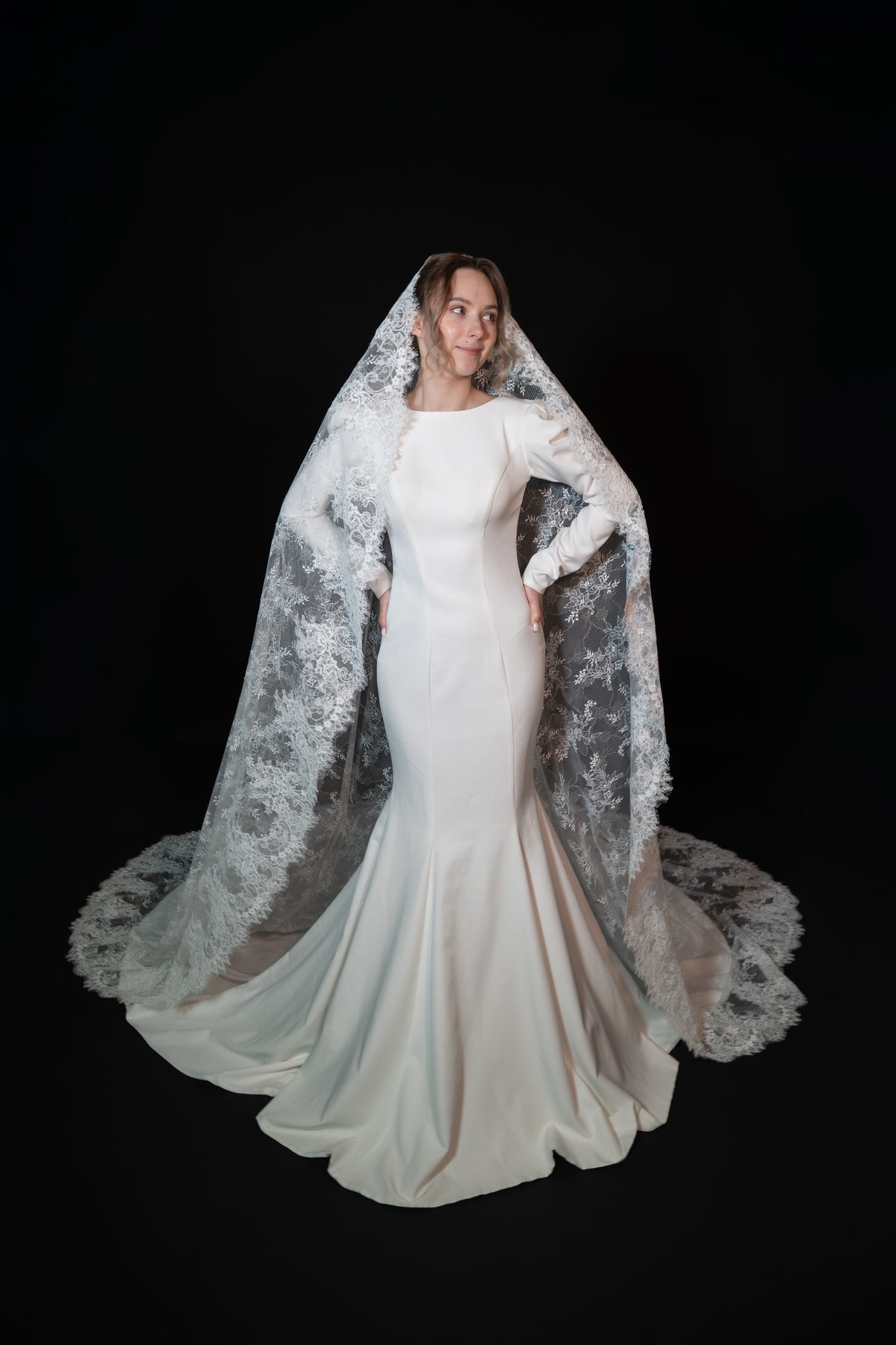Dramatic French Lace Cathedral Veil — photograph 6 of 6